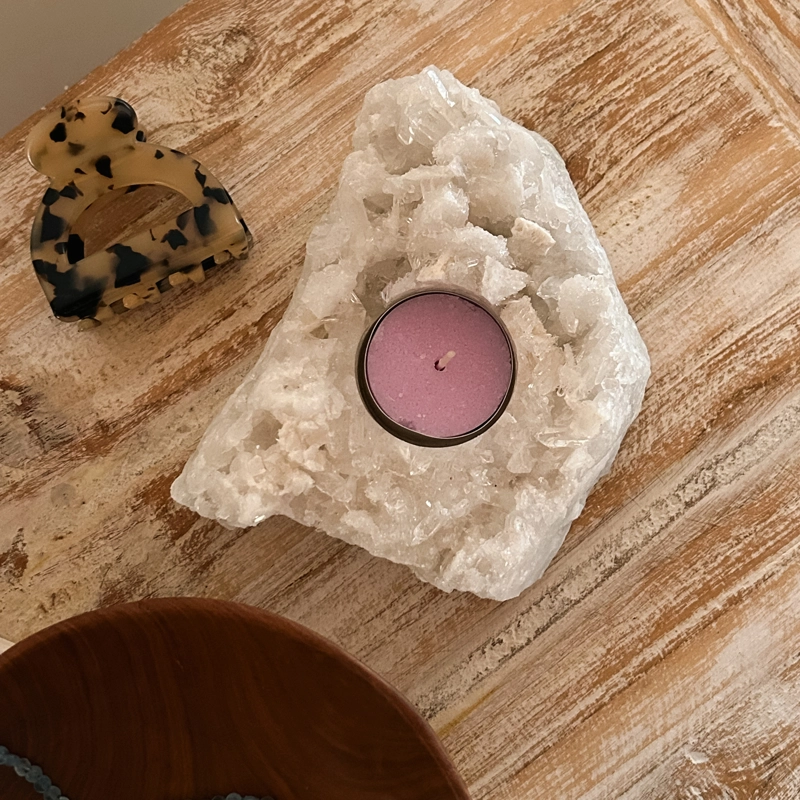 portacandela in quarzo ialino