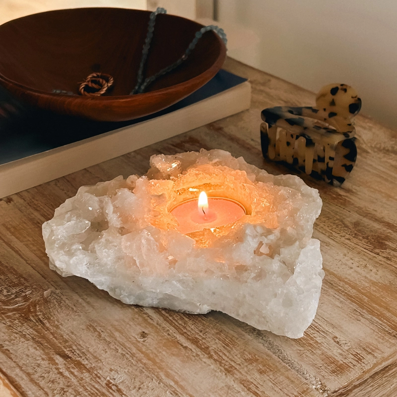 portacandela in quarzo ialino