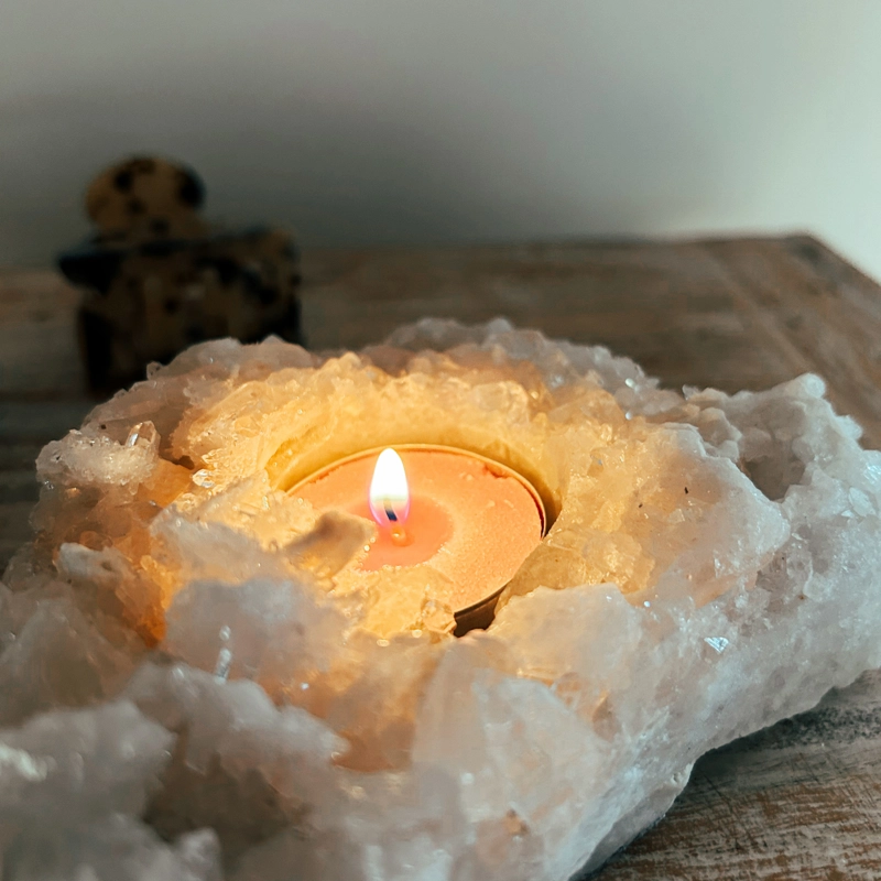 portacandela in quarzo ialino