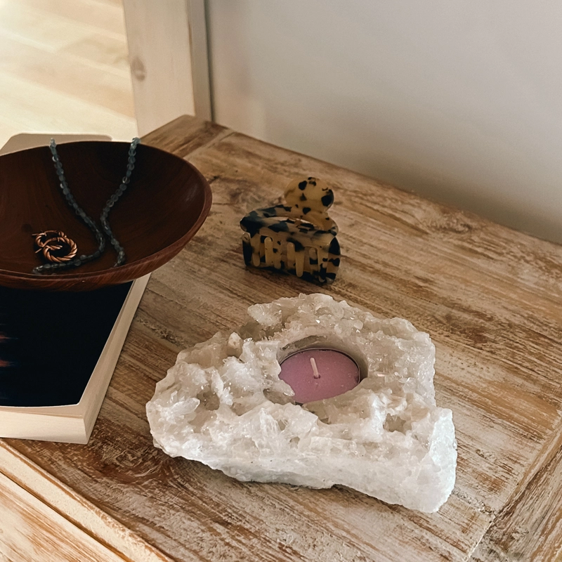 portacandela in quarzo ialino